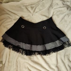 Lip service pinstripe/lace skirt